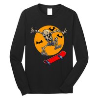 Spooky Skateboarding Skeleton Halloween Skateboarder Long Sleeve Shirt