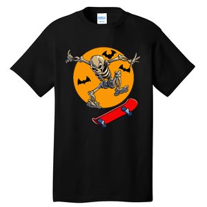 Spooky Skateboarding Skeleton Halloween Skateboarder Tall T-Shirt