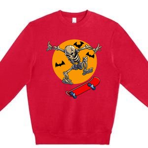 Spooky Skateboarding Skeleton Halloween Skateboarder Premium Crewneck Sweatshirt