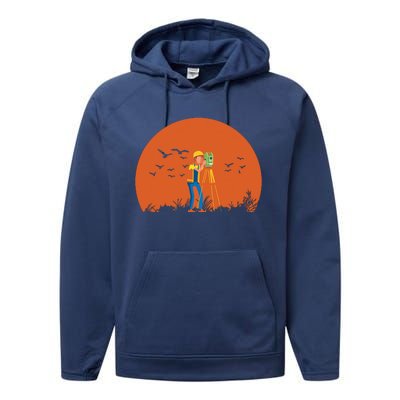 Surveyor Sunset Surveyor Surveying Cartographer Performance Fleece Hoodie