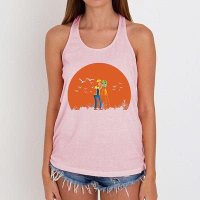 Surveyor Sunset Surveyor Surveying Cartographer Women's Knotted Racerback Tank