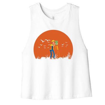 Surveyor Sunset Surveyor Surveying Cartographer Women's Racerback Cropped Tank