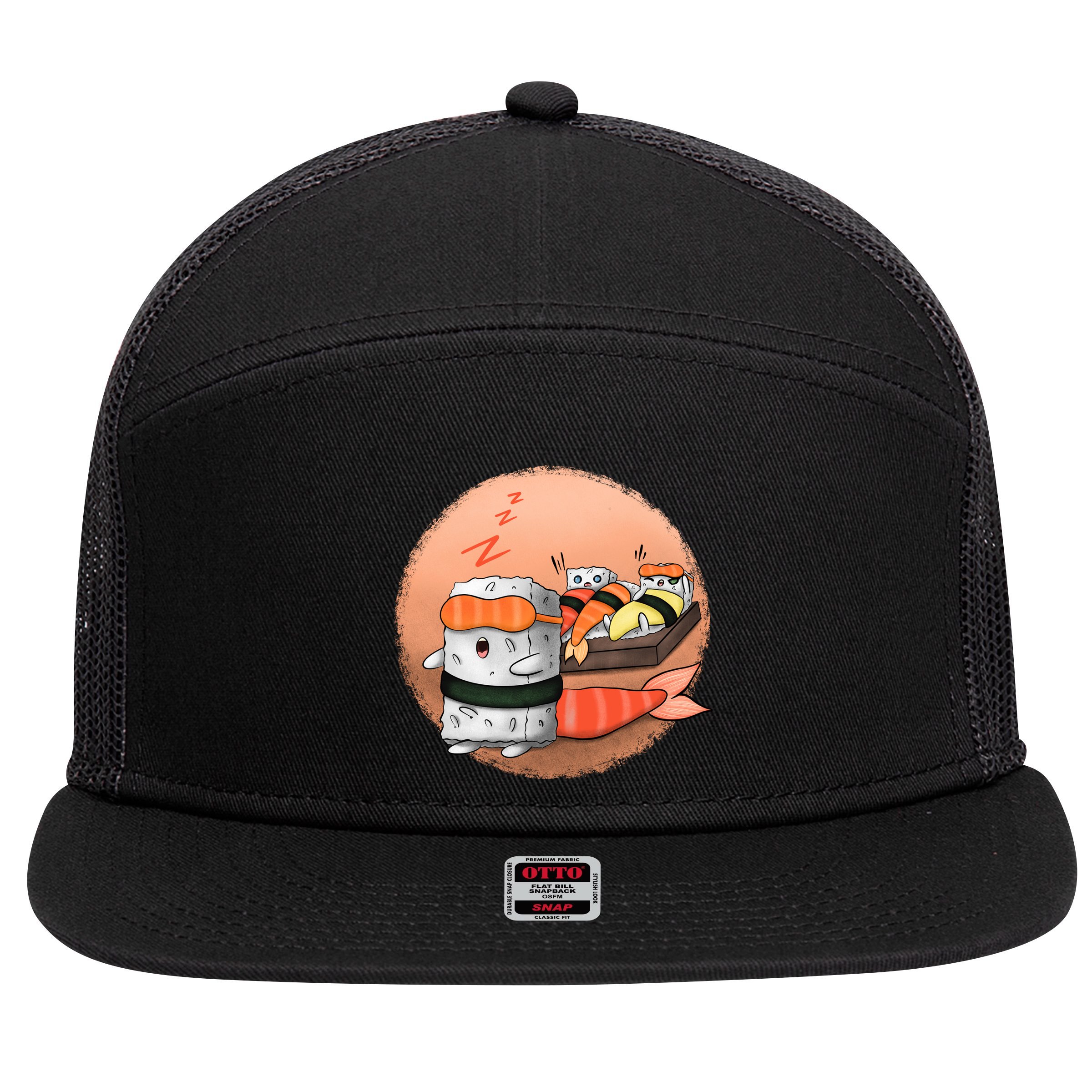 Sushi Sleeping 7 Panel Mesh Trucker Snapback Hat
