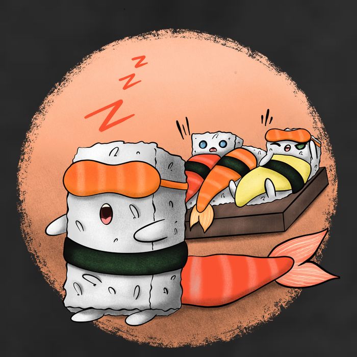 Sushi Sleeping 7 Panel Mesh Trucker Snapback Hat