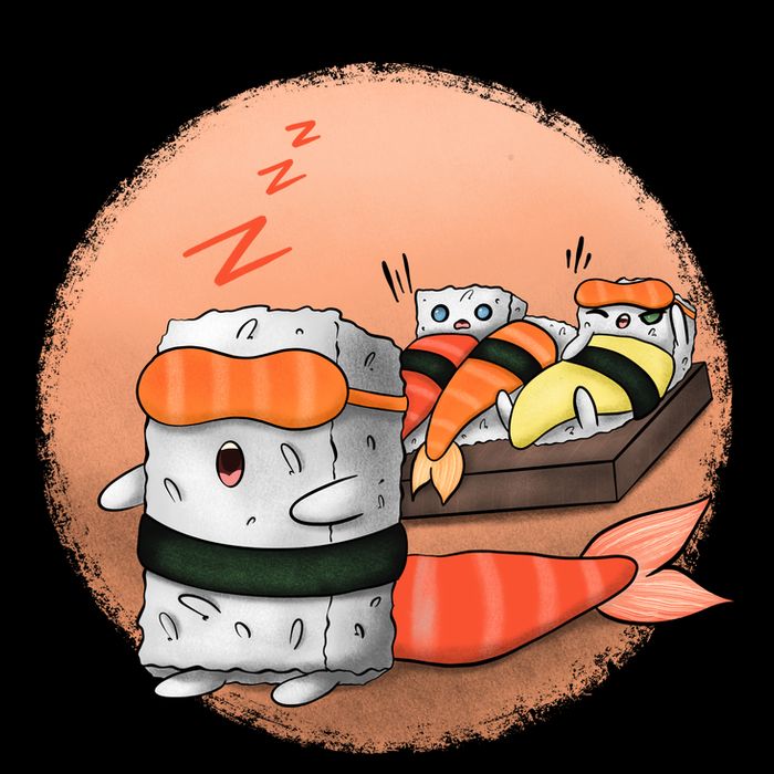 Sushi Sleeping Flat Bill Trucker Hat