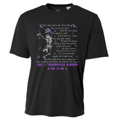 She Say SheS Ok SheS A Fibromyalgia Warrior Skeleton Cooling Performance Crew T-Shirt