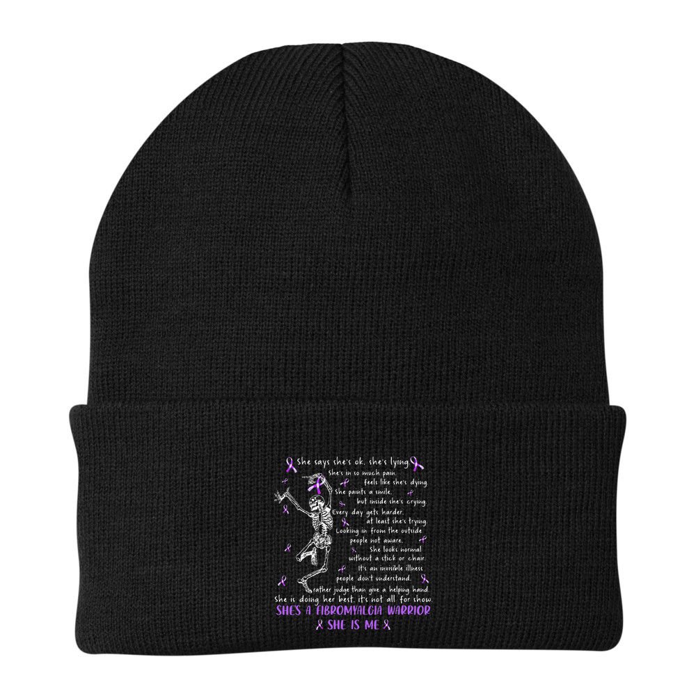 She Say SheS Ok SheS A Fibromyalgia Warrior Skeleton Beanie