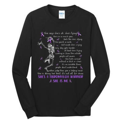 She Say SheS Ok SheS A Fibromyalgia Warrior Skeleton Tall Long Sleeve T-Shirt