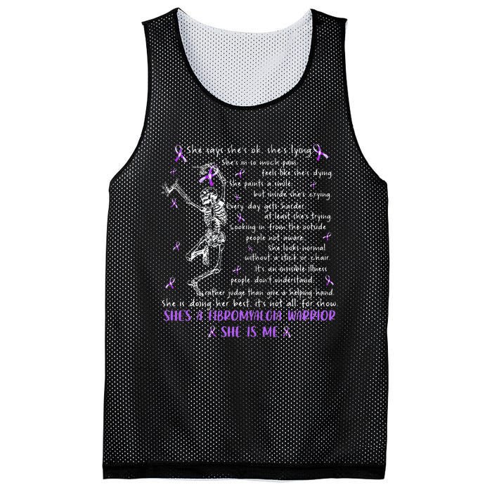 She Say SheS Ok SheS A Fibromyalgia Warrior Skeleton Mesh Reversible Basketball Jersey Tank