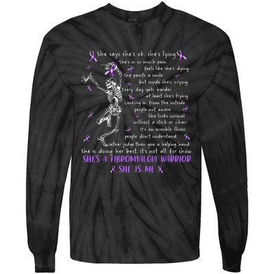 She Say SheS Ok SheS A Fibromyalgia Warrior Skeleton Tie-Dye Long Sleeve Shirt