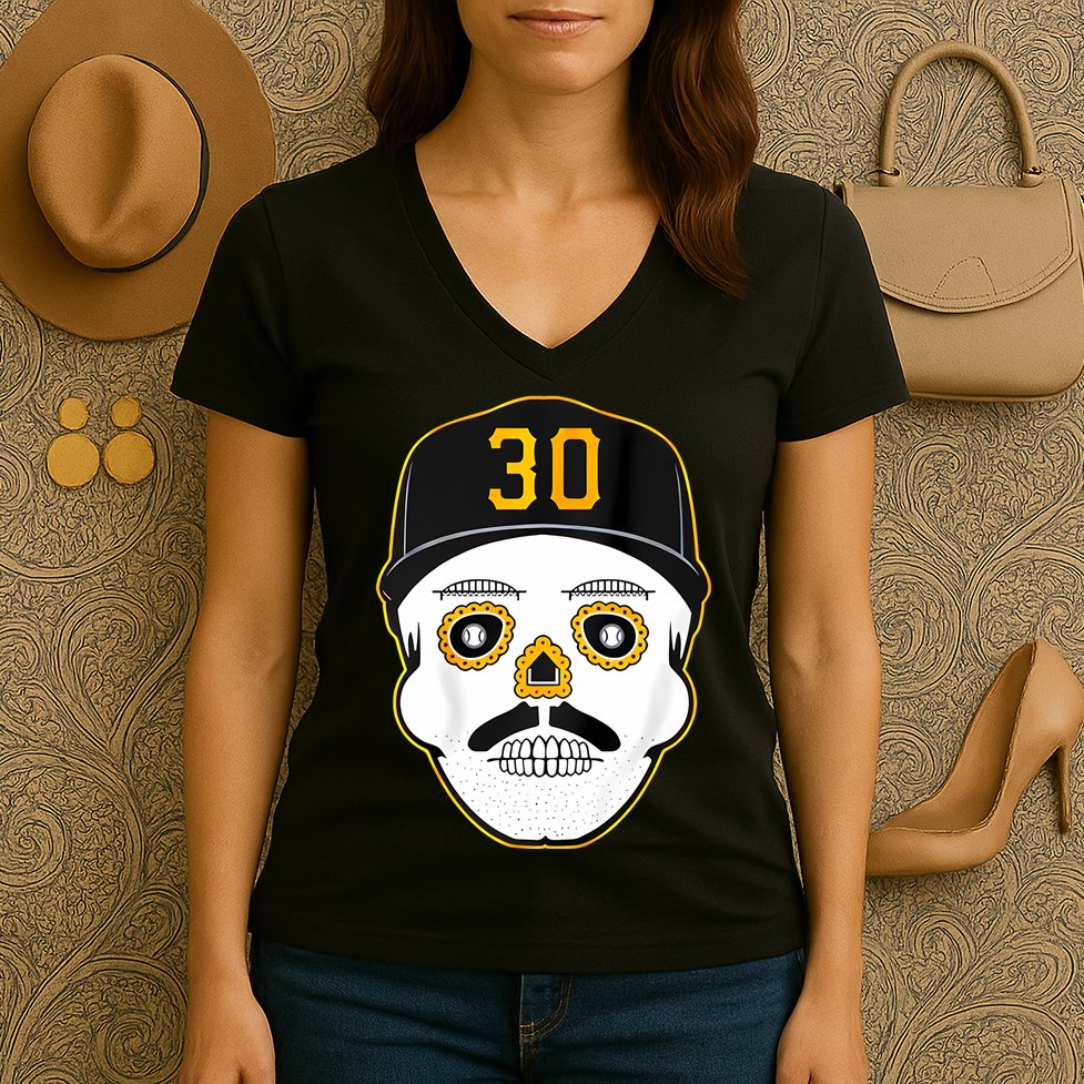 Skenes Sugar Skull Baseball Fan Women's V-Neck T-Shirt