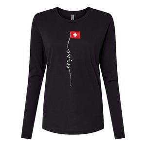 Switzerland Signature Swiss Flag Womens Cotton Relaxed Long Sleeve T-Shirt