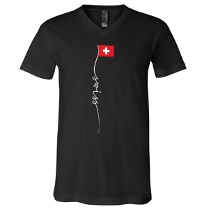 Switzerland Signature Swiss Flag V-Neck T-Shirt