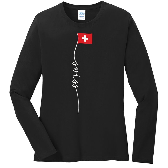 Switzerland Signature Swiss Flag Ladies Long Sleeve Shirt