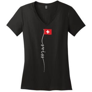 Switzerland Signature Swiss Flag Women's V-Neck T-Shirt