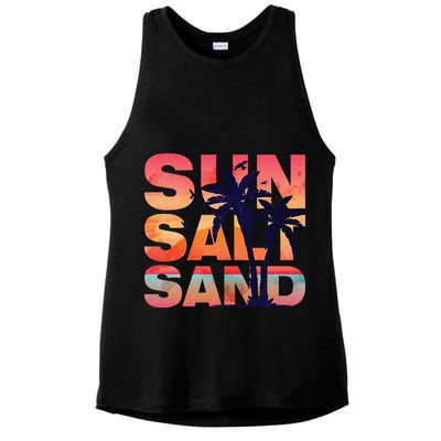 Sun Salt Sand Funny Beach Lover Summer Vacation Palm Tree Ladies PosiCharge Tri-Blend Wicking Tank