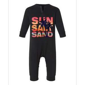 Sun Salt Sand Funny Beach Lover Summer Vacation Palm Tree Infant Fleece One Piece