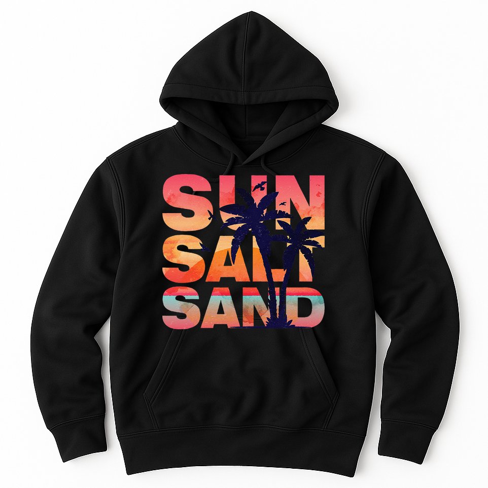 Sun Salt Sand Funny Beach Lover Summer Vacation Palm Tree Hoodie