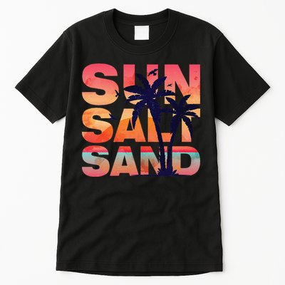 Sun Salt Sand Funny Beach Lover Summer Vacation Palm Tree Tall T-Shirt