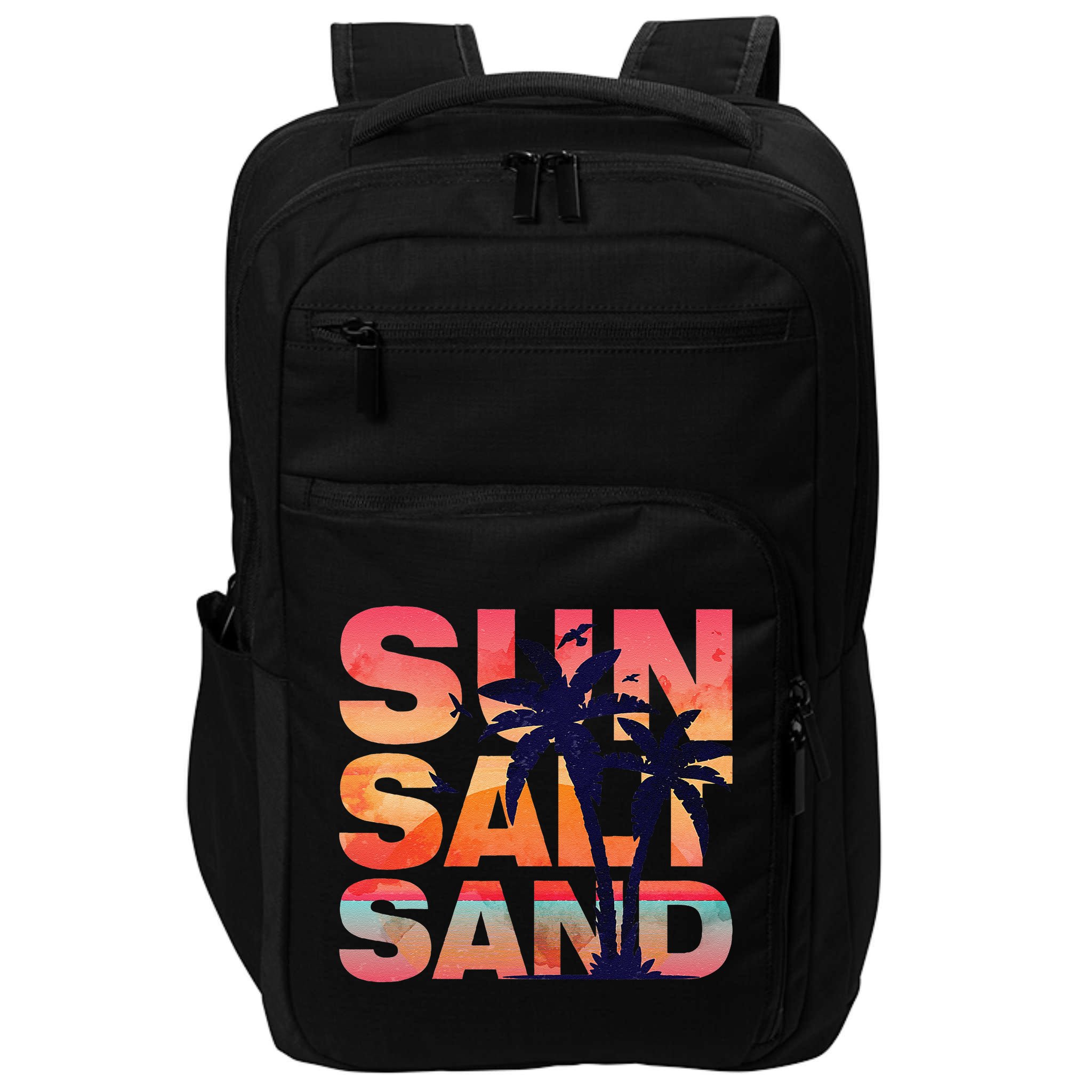 Sun Salt Sand Funny Beach Lover Summer Vacation Palm Tree Impact Tech Backpack