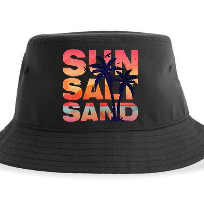 Sun Salt Sand Funny Beach Lover Summer Vacation Palm Tree Sustainable Bucket Hat