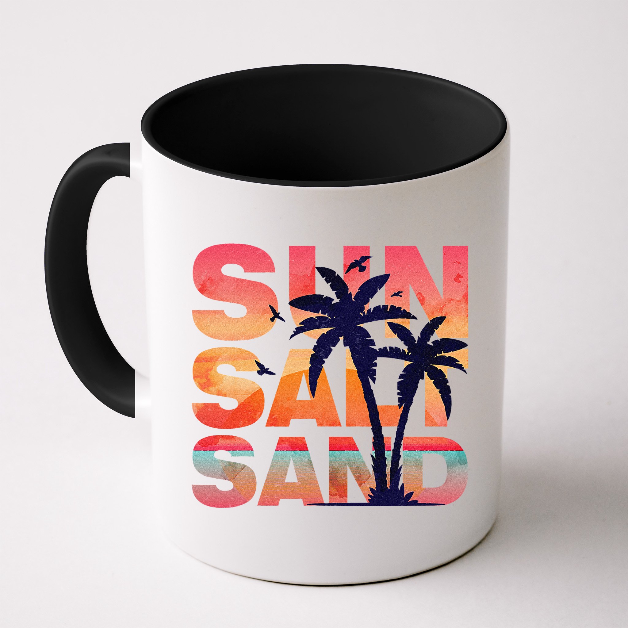 Sun Salt Sand Funny Beach Lover Summer Vacation Palm Tree Mug