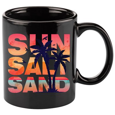 Sun Salt Sand Funny Beach Lover Summer Vacation Palm Tree 11oz C Handle Ceramic Mug