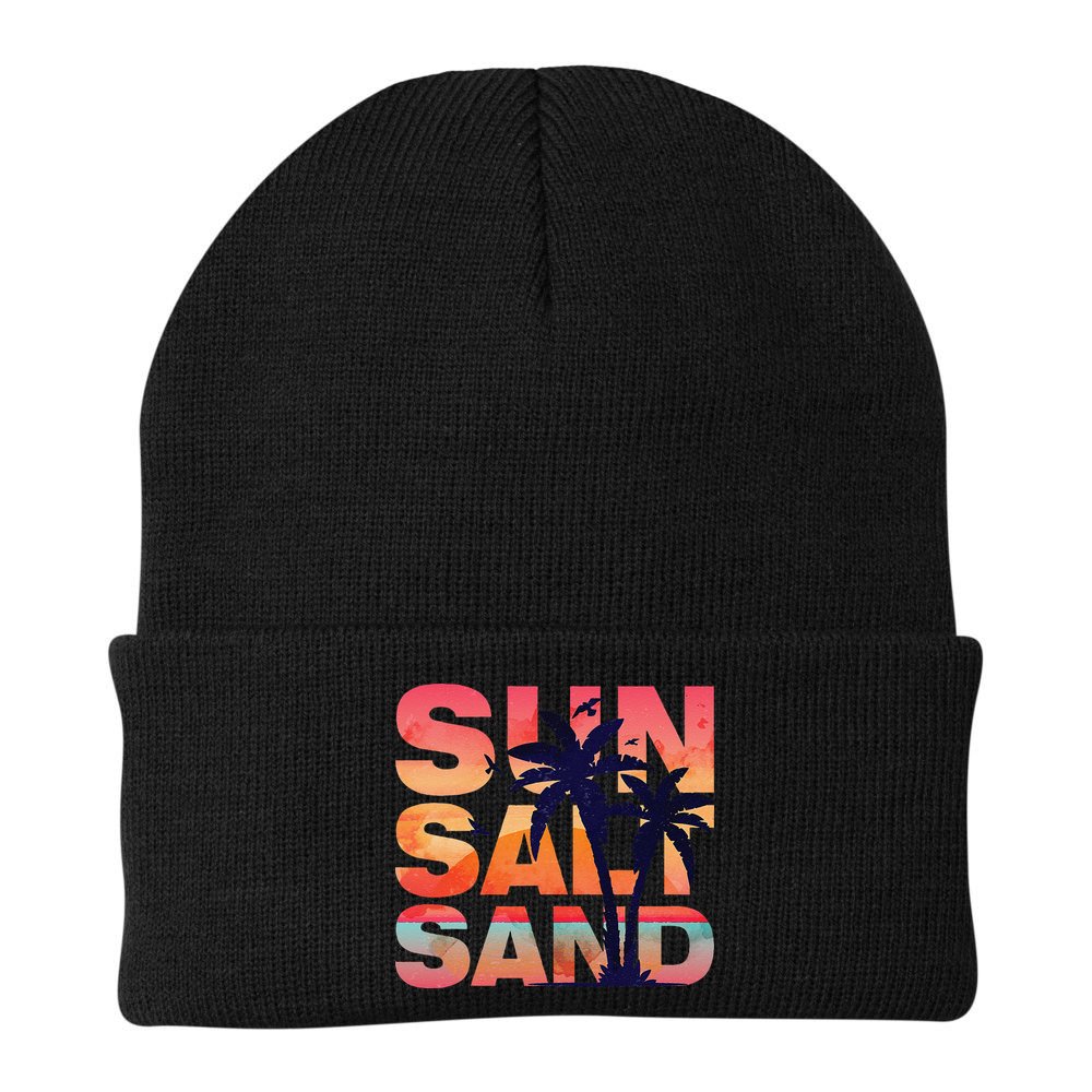 Sun Salt Sand Funny Beach Lover Summer Vacation Palm Tree Beanie