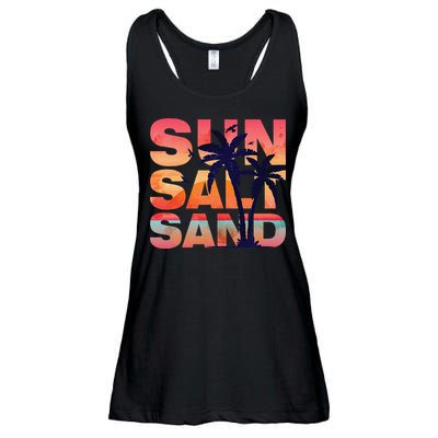 Sun Salt Sand Funny Beach Lover Summer Vacation Palm Tree Ladies Essential Flowy Tank
