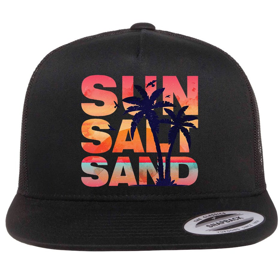 Sun Salt Sand Funny Beach Lover Summer Vacation Palm Tree Flat Bill Trucker Hat