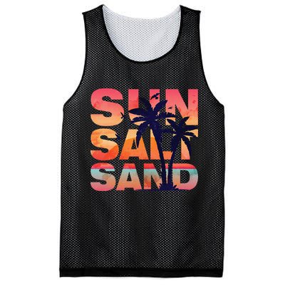 Sun Salt Sand Funny Beach Lover Summer Vacation Palm Tree Mesh Reversible Basketball Jersey Tank