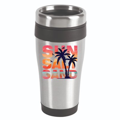 Sun Salt Sand Funny Beach Lover Summer Vacation Palm Tree 16oz Travel Tumbler