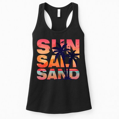 Sun Salt Sand Funny Beach Lover Summer Vacation Palm Tree Womens Tank Top