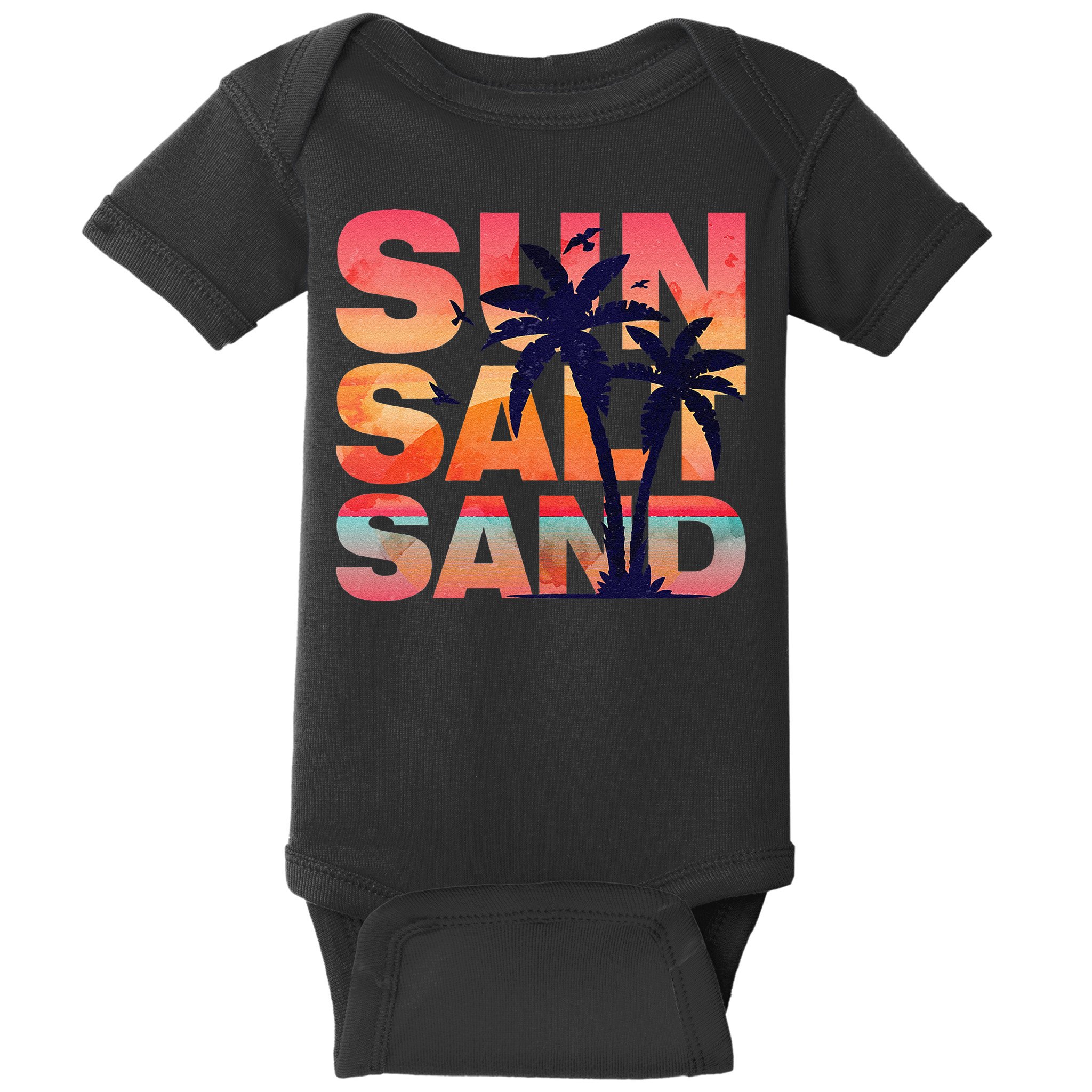 Sun Salt Sand Funny Beach Lover Summer Vacation Palm Tree Baby Bodysuit