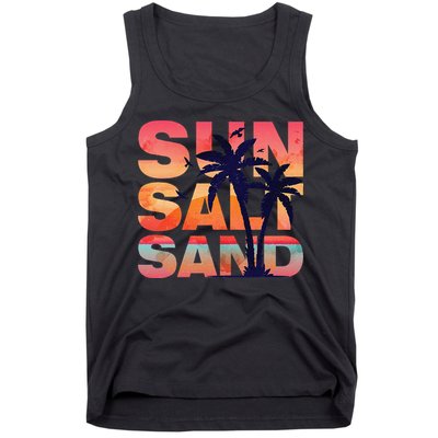 Sun Salt Sand Funny Beach Lover Summer Vacation Palm Tree Tank Top
