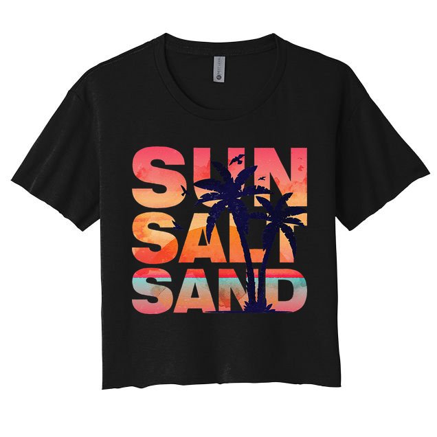 Sun Salt Sand Funny Beach Lover Summer Vacation Palm Tree Crop Top