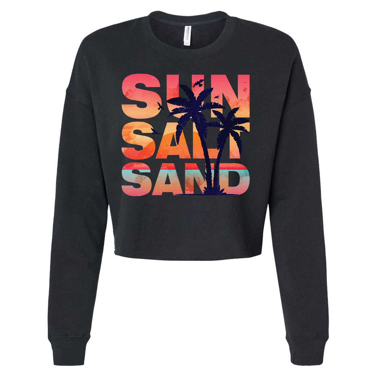 Sun Salt Sand Funny Beach Lover Summer Vacation Palm Tree Cropped Pullover Crew