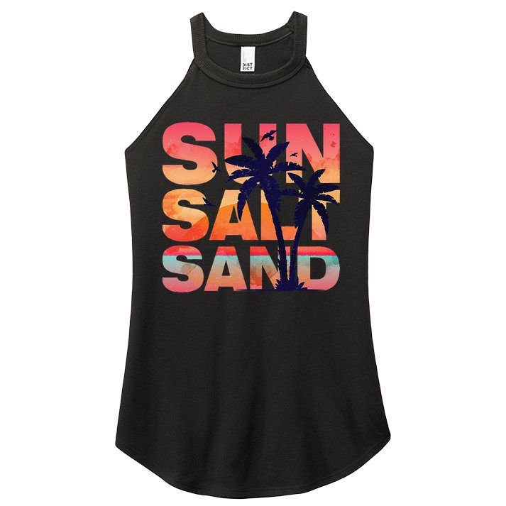Sun Salt Sand Funny Beach Lover Summer Vacation Palm Tree Women's Perfect Tri Rocker Tank