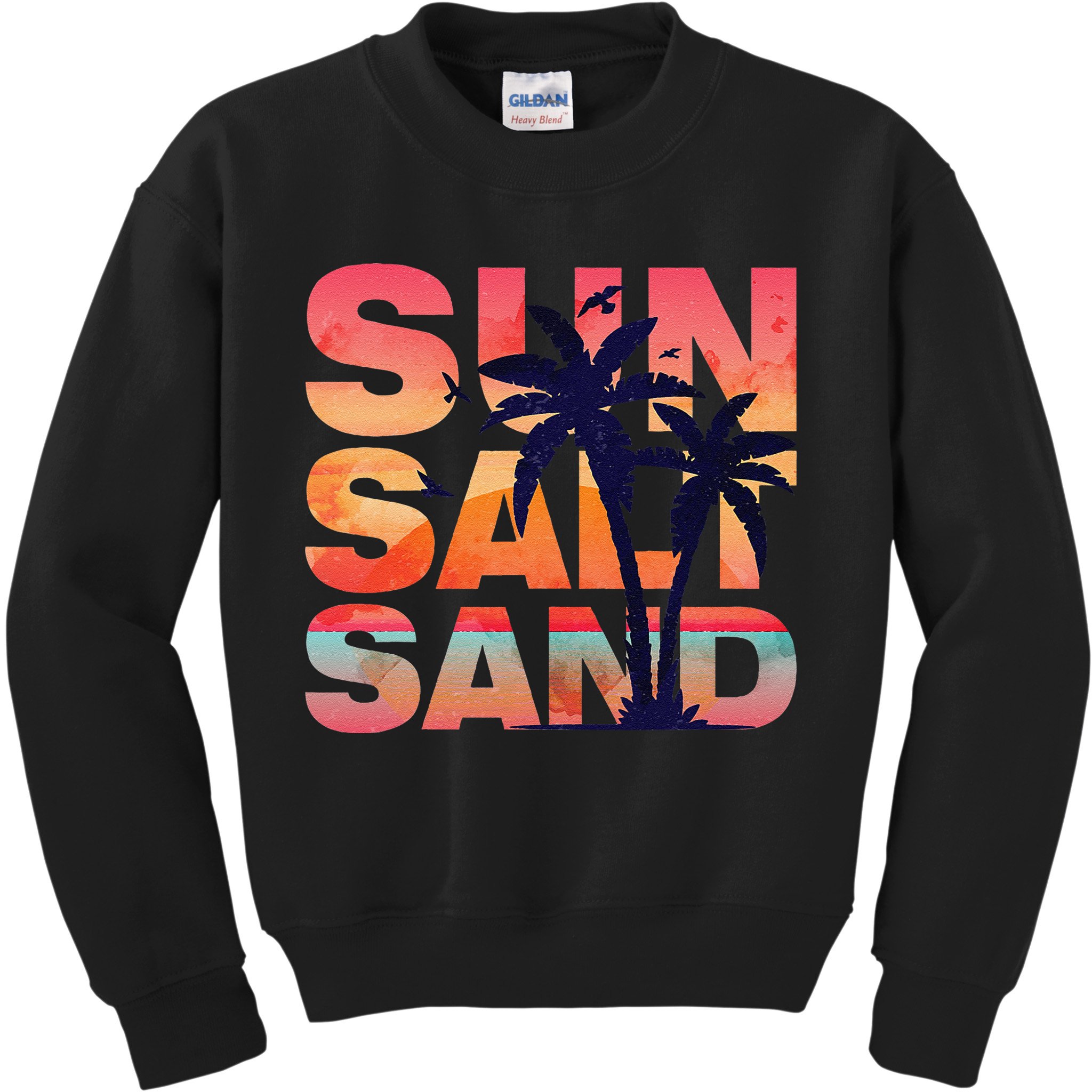 Sun Salt Sand Funny Beach Lover Summer Vacation Palm Tree Kids Sweatshirt