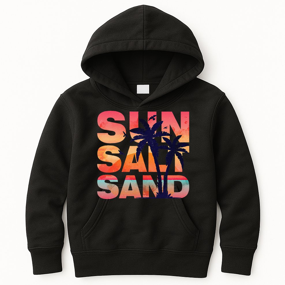 Sun Salt Sand Funny Beach Lover Summer Vacation Palm Tree Kids Hoodie