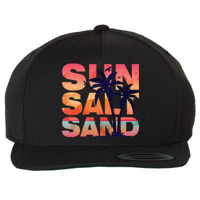 Sun Salt Sand Funny Beach Lover Summer Vacation Palm Tree Wool Snapback Cap