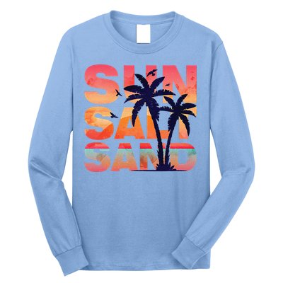 Sun Salt Sand Funny Beach Lover Summer Vacation Palm Tree Long Sleeve Shirt