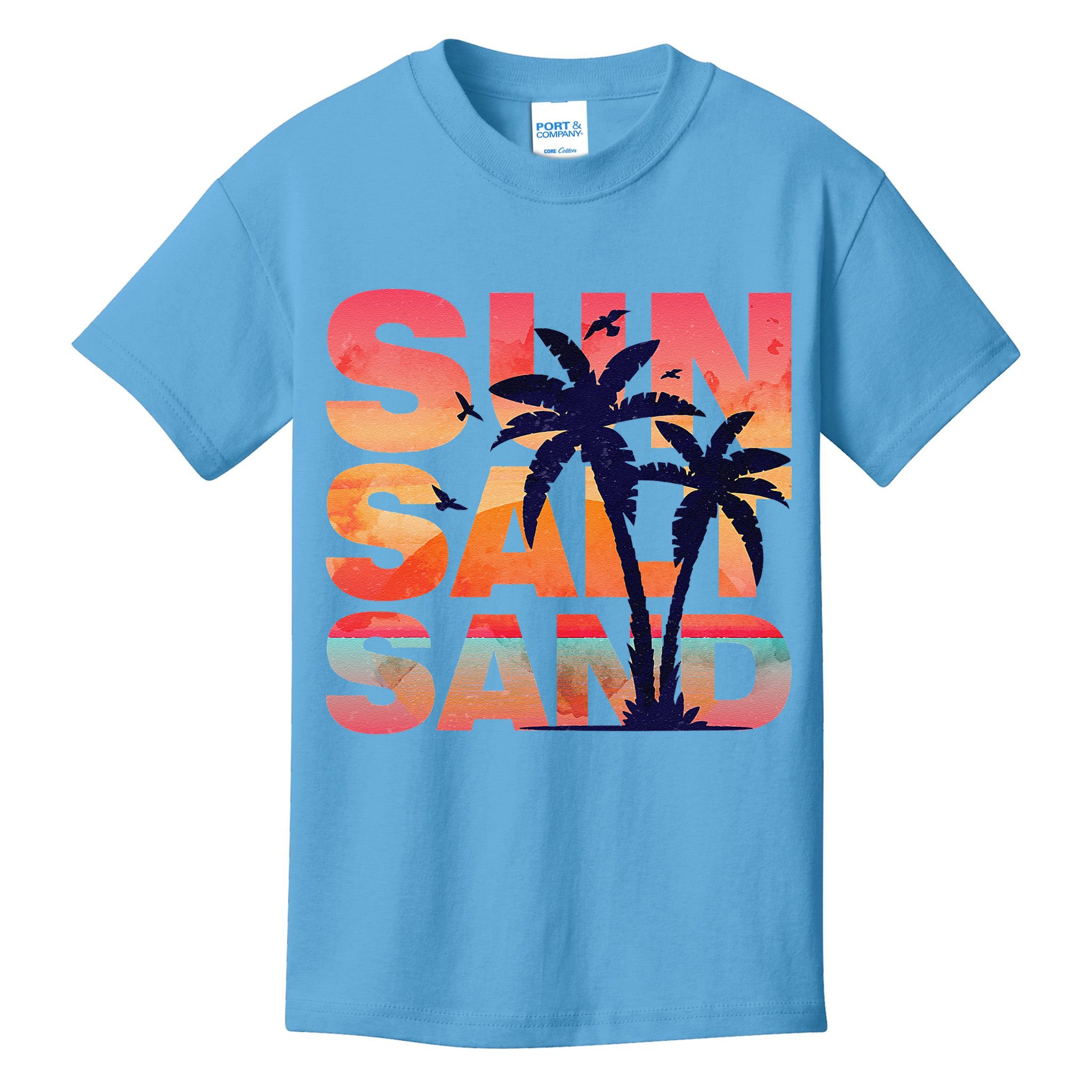 Sun Salt Sand Funny Beach Lover Summer Vacation Palm Tree Kids T-Shirt