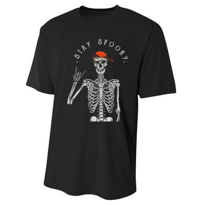 Stay Spooky Skeleton Trick Treat Halloween Skull Hand Performance Sprint T-Shirt