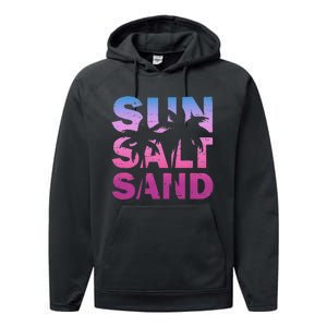 Sun Salt Sand Funny Palm Sun Retro Beach Summer Performance Fleece Hoodie