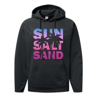 Sun Salt Sand Funny Palm Sun Retro Beach Summer Performance Fleece Hoodie