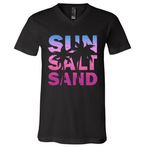 Sun Salt Sand Funny Palm Sun Retro Beach Summer V-Neck T-Shirt