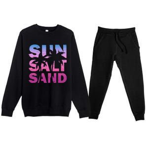 Sun Salt Sand Funny Palm Sun Retro Beach Summer Premium Crewneck Sweatsuit Set