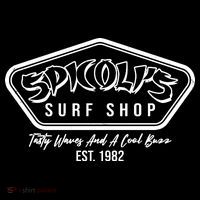 Spicolis Surf Shop Tasty Waves And A Cool Buzz Est 1982 Tall T-Shirt