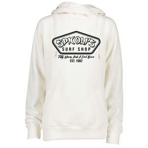 Spicolis Surf Shop Tasty Waves And A Cool Buzz Est 1982 Womens Funnel Neck Pullover Hood